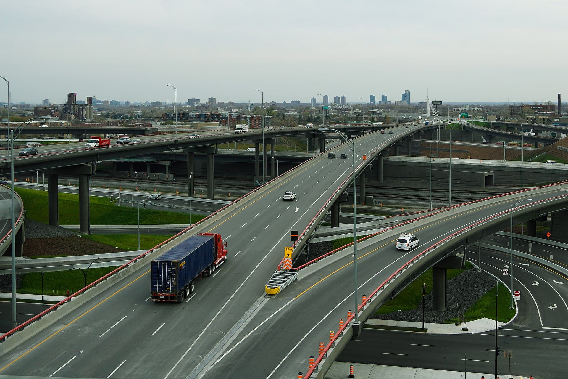 Container truck on a highway interchange