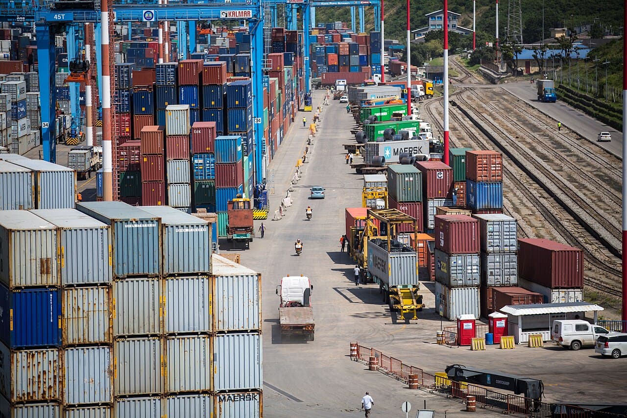 Stacked containers at the Port of Mombasa